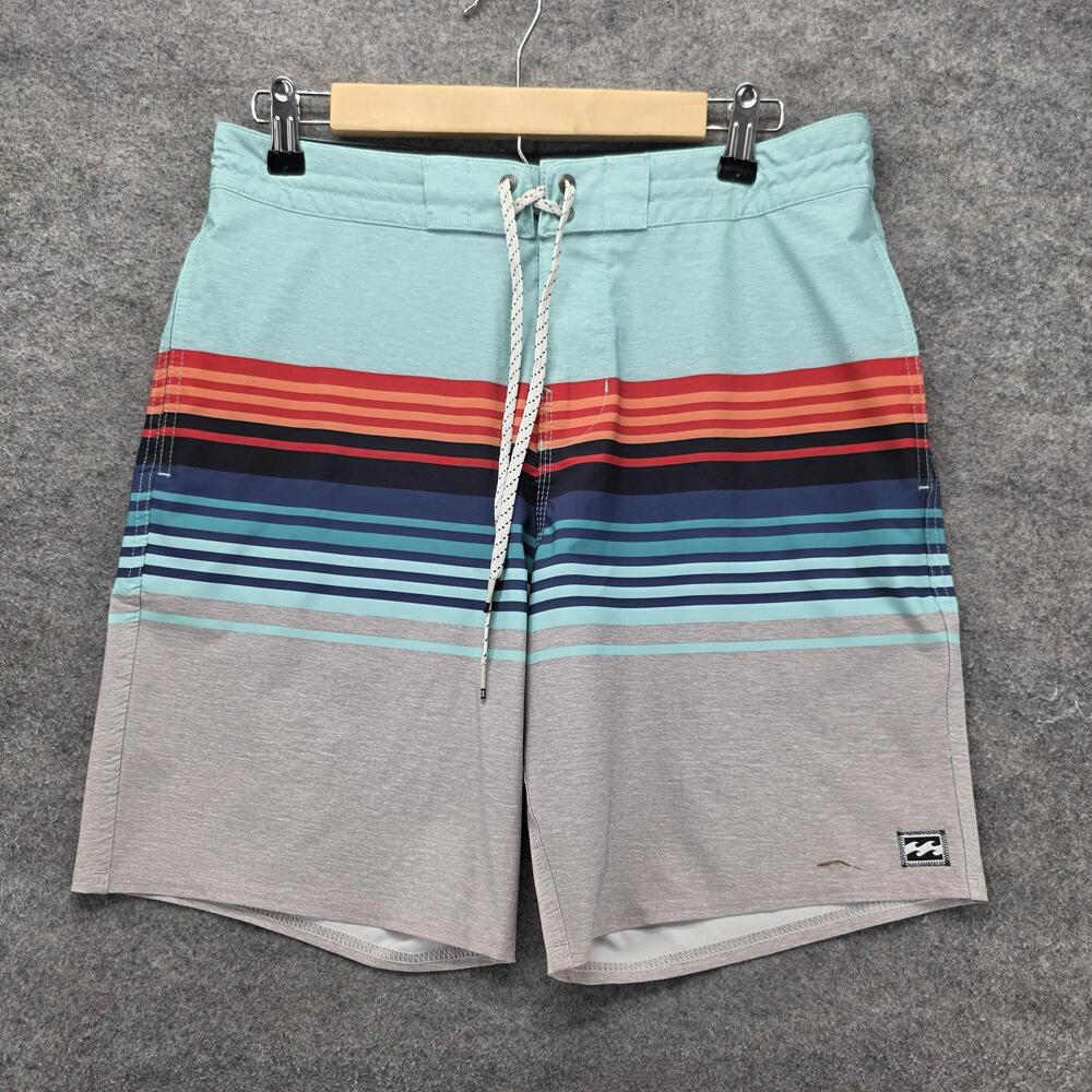 Billabong Board Shorts Mens 30 Green Striped Lined Drawstring Pockets Mesh